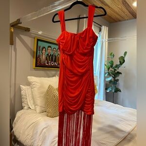 Red dress with fringe